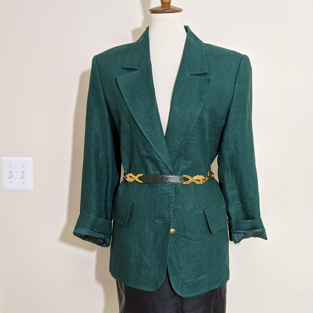 Valentino vintage 80s linen blazer gold button